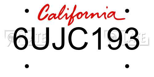 6UJC193 California License Plate