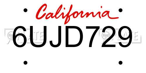 6UJD729 California License Plate