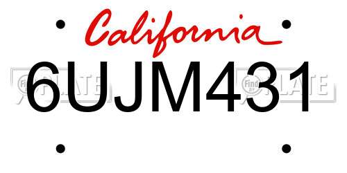 6UJM431 California License Plate