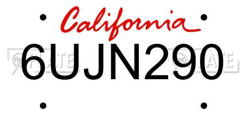 6UJN290 California License Plate