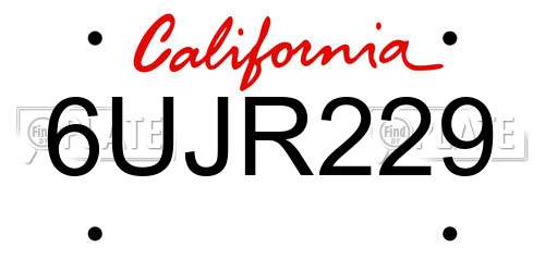 6UJR229 California License Plate