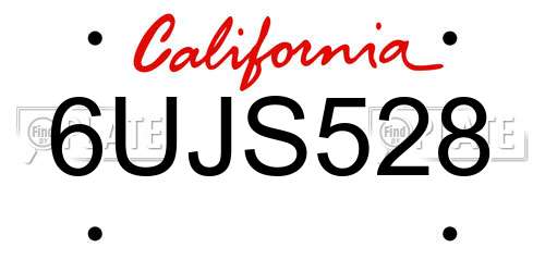 6UJS528 California License Plate