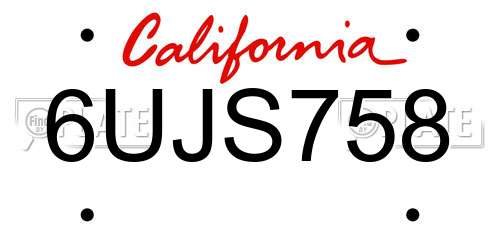 6UJS758 California License Plate