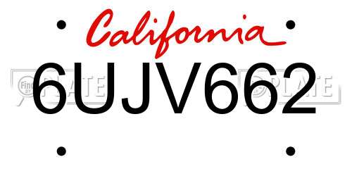 6UJV662 California License Plate