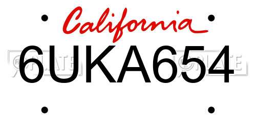 6UKA654 California License Plate