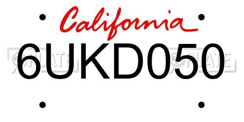6UKD050 California License Plate