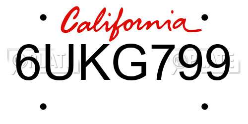 6UKG799 California License Plate