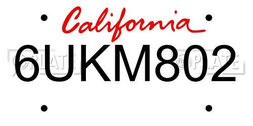 6UKM802 California License Plate