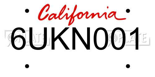 6UKN001 California License Plate