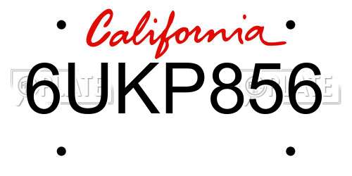 6UKP856 California License Plate