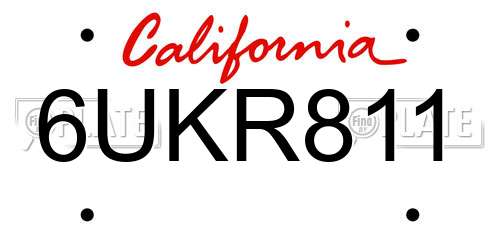 6UKR811 California License Plate