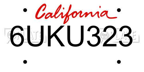 6UKU323 California License Plate