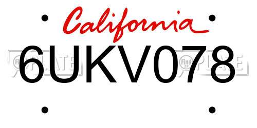6UKV078 California License Plate