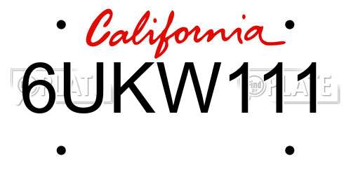 6UKW111 California License Plate