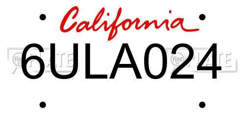 6ULA024 California License Plate