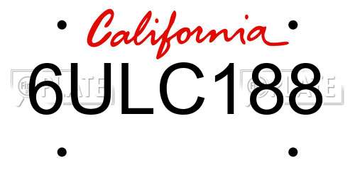 6ULC188 California License Plate