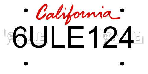 6ULE124 California License Plate