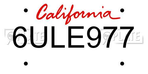 6ULE977 California License Plate