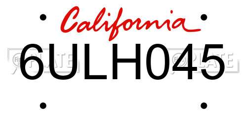 6ULH045 California License Plate