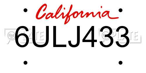 6ULJ433 California License Plate