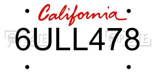 6ULL478 California License Plate