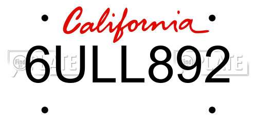 6ULL892 California License Plate