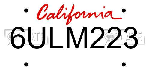 6ULM223 California License Plate