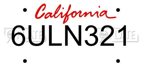 6ULN321 California License Plate