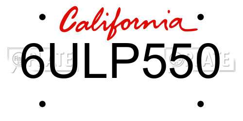 6ULP550 California License Plate