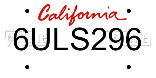 6ULS296 California License Plate