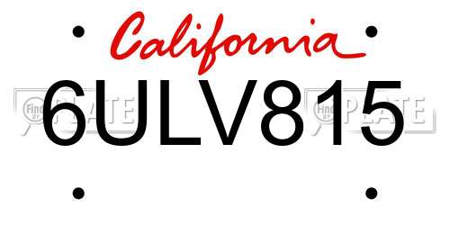 6ULV815 California License Plate