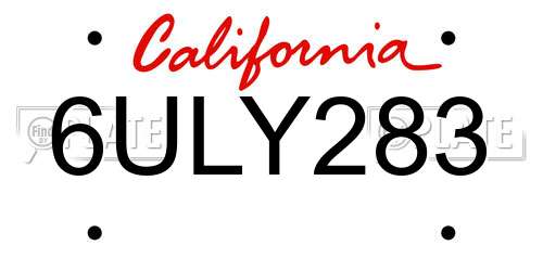 6ULY283 California License Plate
