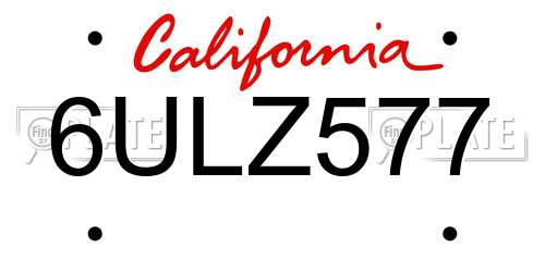 6ULZ577 California License Plate
