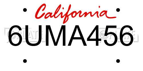 6UMA456 California License Plate