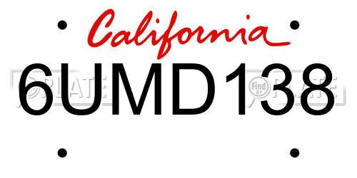 6UMD138 California License Plate