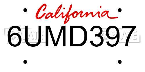 6UMD397 California License Plate