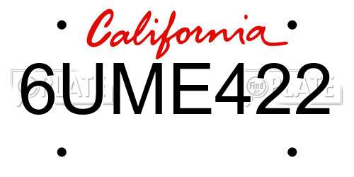 6UME422 California License Plate