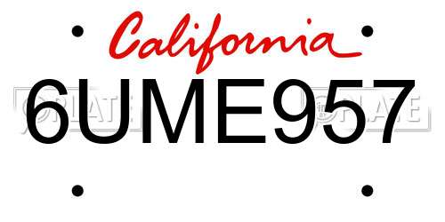 6UME957 California License Plate