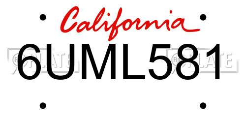 6UML581 California License Plate