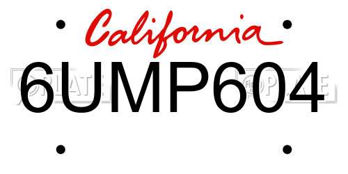6UMP604 California License Plate