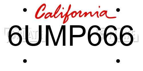 6UMP666 California License Plate