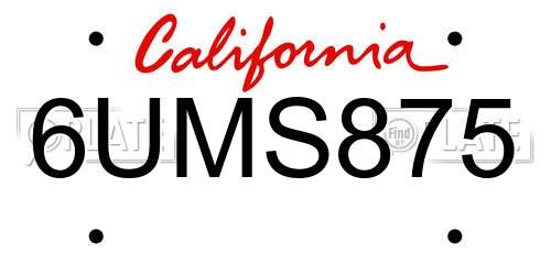 6UMS875 California License Plate