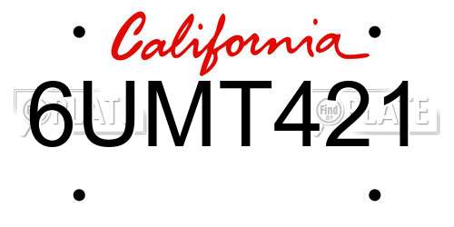 6UMT421 California License Plate