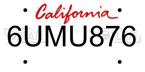 6UMU876 California License Plate