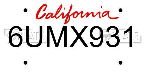 6UMX931 California License Plate