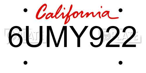 6UMY922 California License Plate
