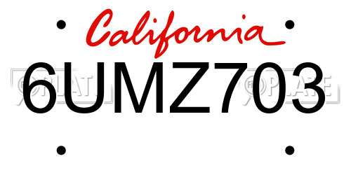 6UMZ703 California License Plate