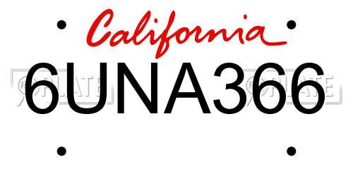 6UNA366 California License Plate