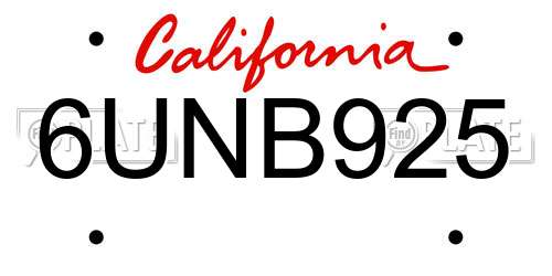 6UNB925 California License Plate