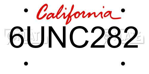 6UNC282 California License Plate